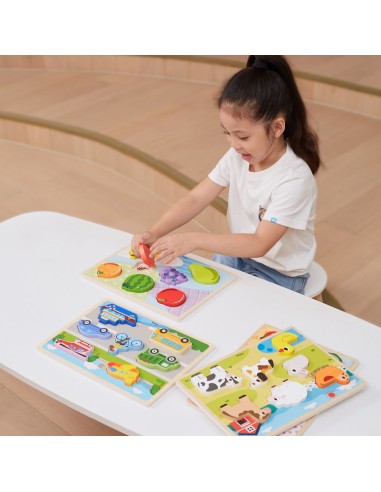 Drewniane Puzzle VIGA 2w1 Montessori - Figury Warzywne