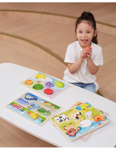 Drewniane Puzzle VIGA 2w1 Montessori - Figury Warzywne