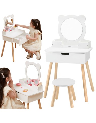 Large White Wooden Dressing Table with Mirror and Chair VIGA
