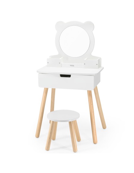 VIGA Große Holz-Toilette Weiß mit Spiegel und Stühlchen