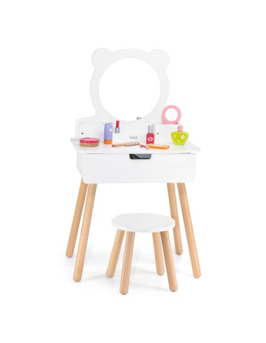 VIGA Große Holz-Toilette Weiß mit Spiegel und Stühlchen