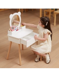 Large White Wooden Dressing Table with Mirror and Chair VIGA 2