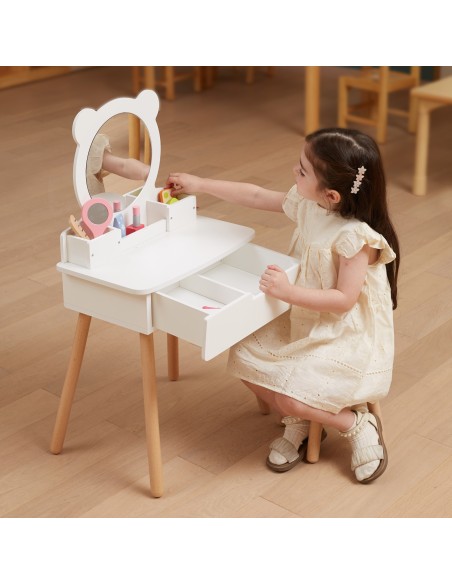 Large White Wooden Dressing Table with Mirror and Chair VIGA