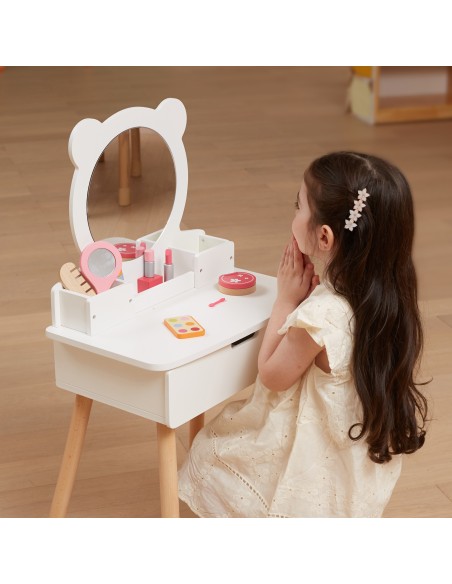 Large White Wooden Dressing Table with Mirror and Chair VIGA