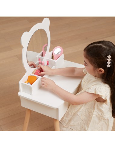 Large White Wooden Dressing Table with Mirror and Chair VIGA