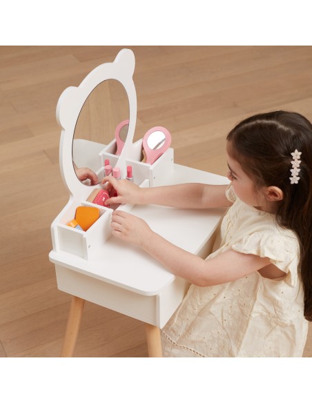 Large White Wooden Dressing Table with Mirror and Chair VIGA