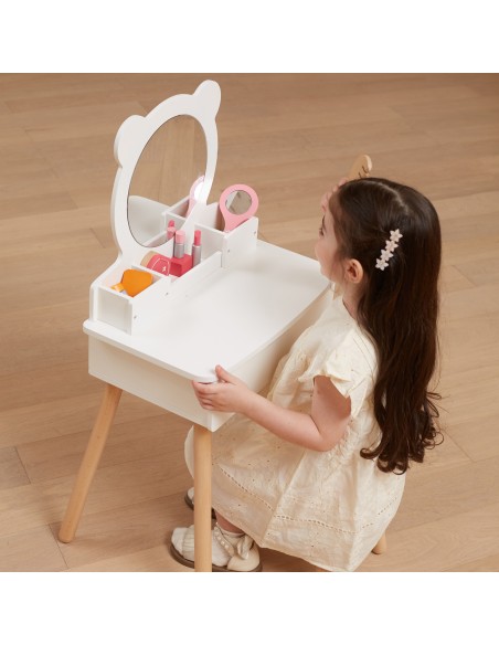 Large White Wooden Dressing Table with Mirror and Chair VIGA