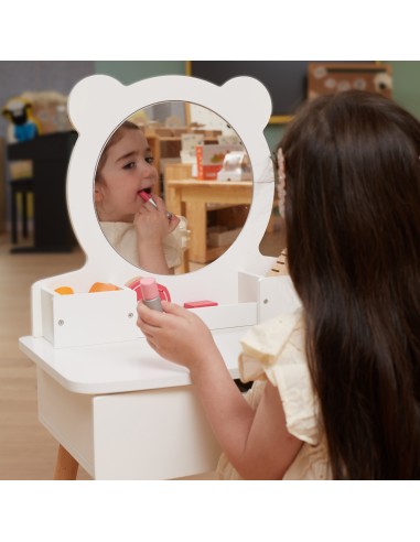 Large White Wooden Dressing Table with Mirror and Chair VIGA
