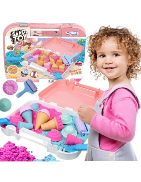 Kinetinio smėlio ledų formelių rinkinys lagamine (1 kg) - WOOPIE