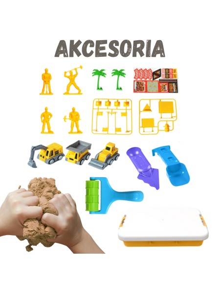 Kinetinis smėlis statybų aikštelė lagaminėlyje su transporto priemonėmis 1 kg - WOOPIE