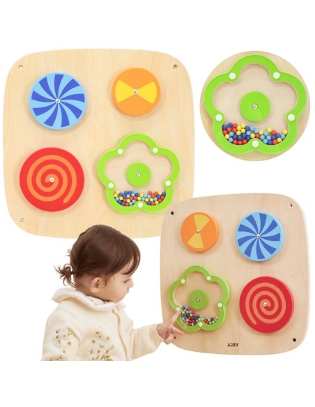Wall panel with rotating discs and illusions for children – Viga