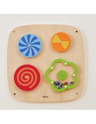 Wall panel with rotating discs and illusions for children – Viga