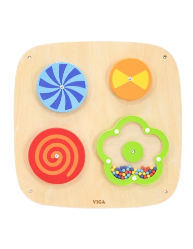 Wall panel with rotating discs and illusions for children – Viga
