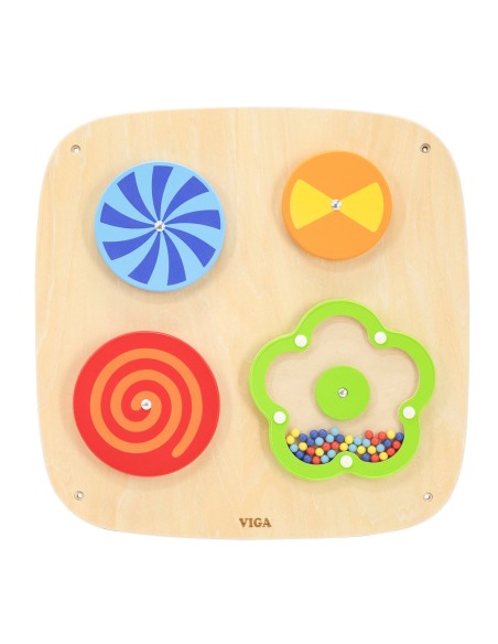 Wall panel with rotating discs and illusions for children – Viga