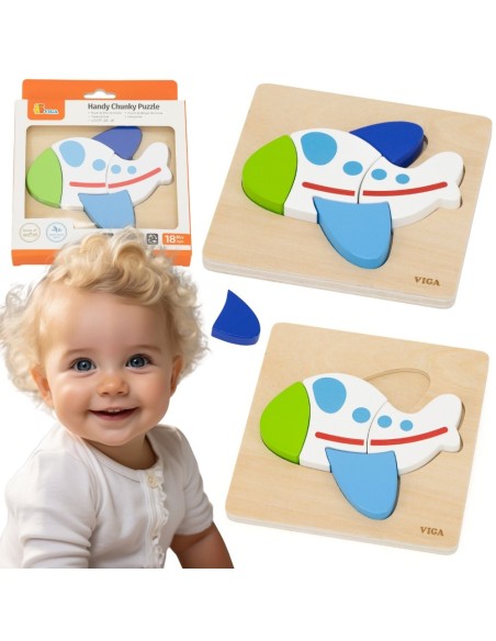 Viga Wooden Plane Puzzle - Educational Puzzle for Toddlers 18M+