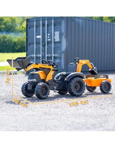 Falk Case CE Pedal-Traktor mit Bagger und Anhänger – Eko-Spielzeug