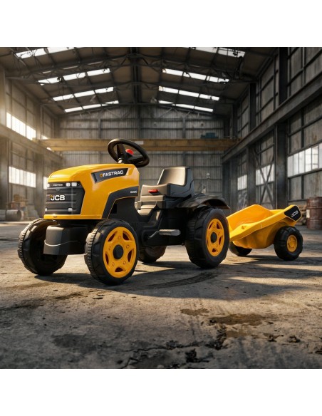 Pedalinis traktorius FALK JCB Fastrac su priekaba ir atsidarančiu variklio dangčiu