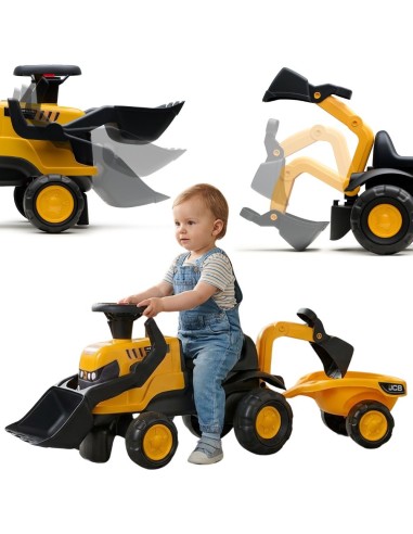 FALK Ride-on JCB Tractor with Trailer and Accessories Silent Wheels 1-3 Years