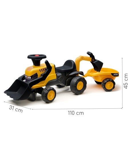 FALK Ride-on JCB Tractor with Trailer and Accessories Silent Wheels 1-3 Years