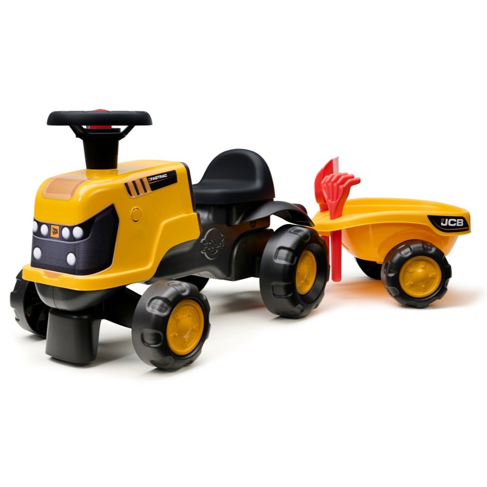 FALK Ride-on JCB Fastrac Tractor with Trailer, Shovel and Rake 1-3 Years