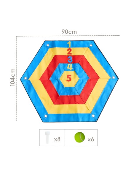 WOOPIE šešiakampė matematinė taikinio lenta su kabinamais lipdukais (Velcro) – XXL metimo taikinys 98 cm