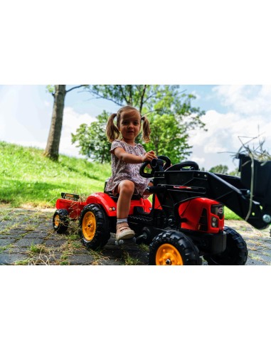 Red Supercharger Excavator Tractor with Falk Trailer - From 2 Years Old