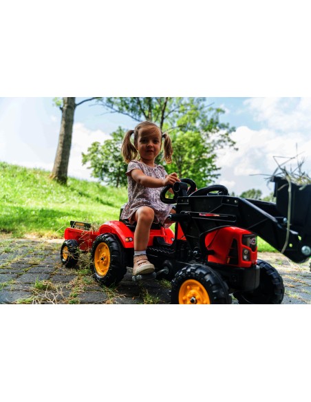 Red Supercharger Excavator Tractor with Falk Trailer - From 2 Years Old