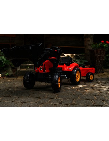 Red Supercharger Excavator Tractor with Falk Trailer - From 2 Years Old