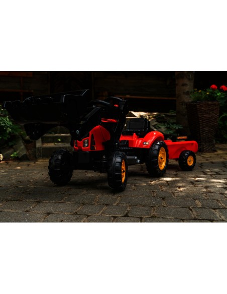 Red Supercharger Excavator Tractor with Falk Trailer - From 2 Years Old