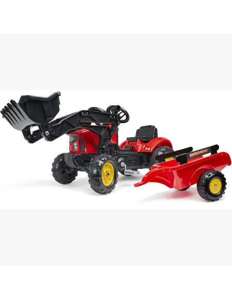 Red Supercharger Excavator Tractor with Falk Trailer - From 2 Years Old