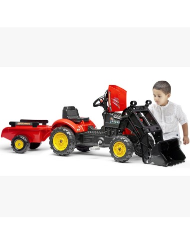 Red Supercharger Excavator Tractor with Falk Trailer - From 2 Years Old