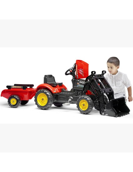 Red Supercharger Excavator Tractor with Falk Trailer - From 2 Years Old