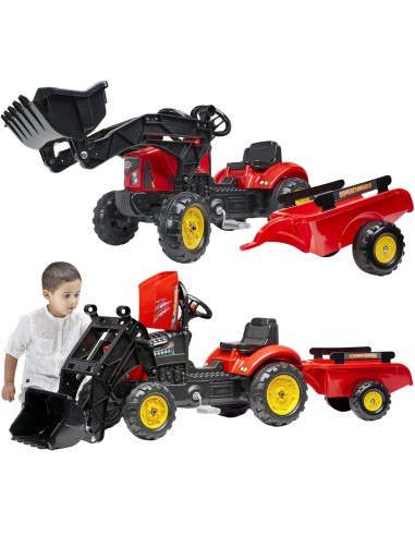 Red Supercharger Excavator Tractor with Falk Trailer - From 2 Years Old