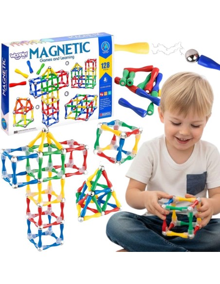 Magnetinės 3D kaladėlės 128 el. XXL – kūrybiškas žaidimas ir mokymasis vaikams