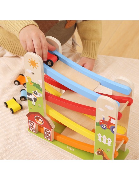 Wooden Downhill Track Cars Farm Viga - Gift for Children 18m+