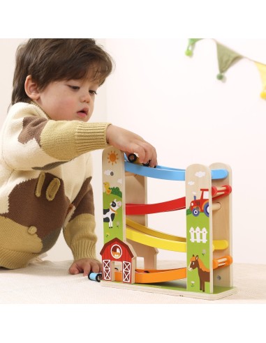 Wooden Downhill Track Cars Farm Viga - Gift for Children 18m+