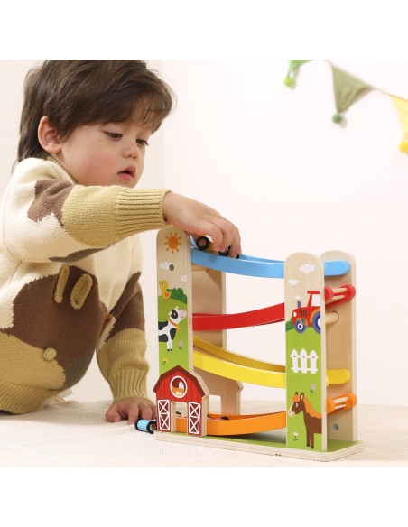 Wooden Downhill Track Cars Farm Viga - Gift for Children 18m+