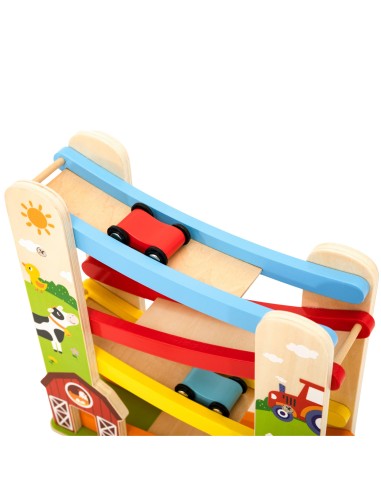 Holz-Rennbahn & kleine Autos Bauernhof Viga – Geschenk für Kinder ab 18 Monaten