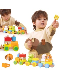 Colorful wooden train – creative fun for toddlers 18M+