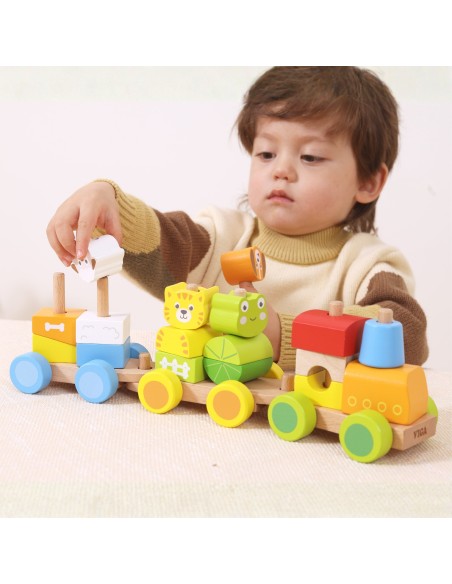 Colorful wooden train – creative fun for toddlers 18M+