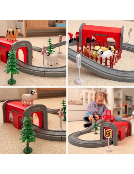 Woopie Electric Train - 70 Electric Tracks, Bridge, Tunnel, and Animals