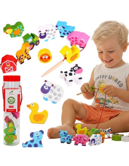 WOOPIE GREEN Threading Blocks Animals Farm 13 pcs.