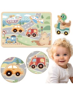 TOOKY TOY Wooden Interactive Vehicle Puzzles - Fun and Learning