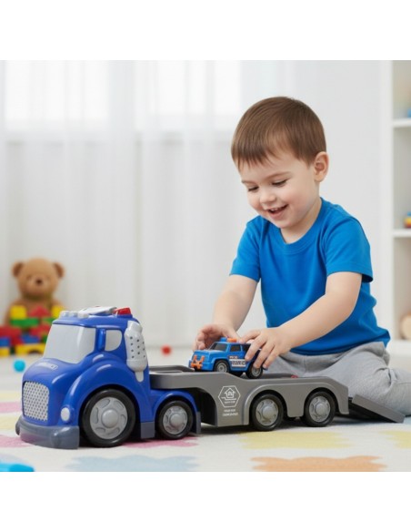 WOOPIE Blaue Abschlepp-Ladepritsche der Polizei City Truck mit Soundeffekten