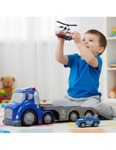 WOOPIE Blaue Abschlepp-Ladepritsche der Polizei City Truck mit Soundeffekten