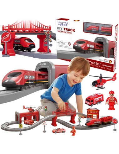 Gleisstrecke mit Zug Woopie – Set 66-tlg. Brücke Tunnel Geräusche