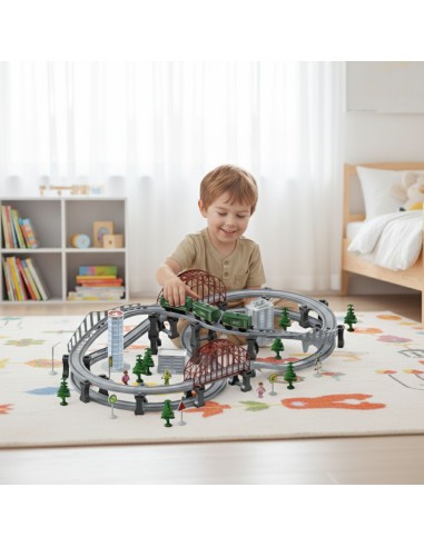 Train with locomotive and tracks - set with bridges and light Woopie