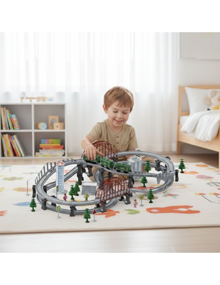 Train with locomotive and tracks - set with bridges and light Woopie