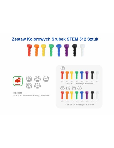 MASTERKIDZ Kolorowe Śrubki STEM 512 szt. 5 kształtów, mix kolorów
