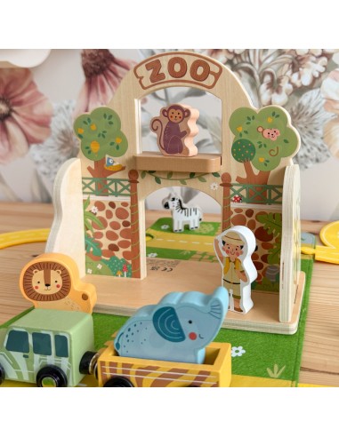 Holz-Zoo in der Tasche Tooky Toy – Safari mit Figuren und Fahrzeugen